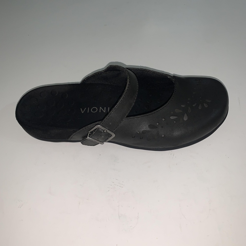 Vionic Midway Shoes Womens Size 8 Black Leather Clog Buckle Comfort Casual - Picture 2 of 11